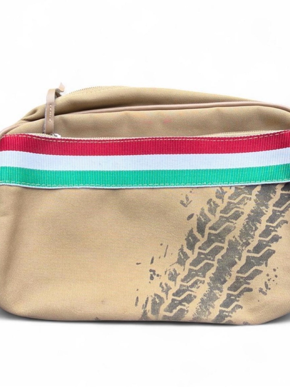 Moschino Beige Toiletry Bag with Red-White-Green Stripe